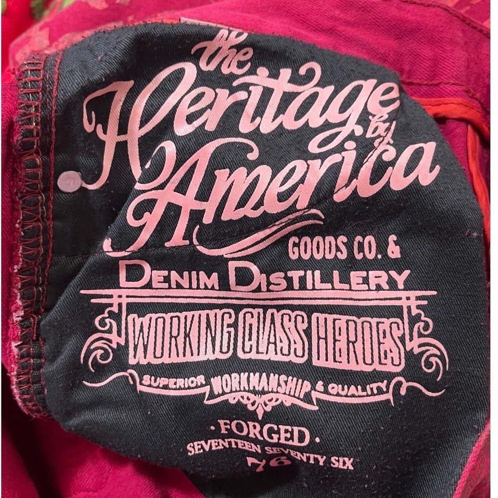 Heritage‎ America 76 Denim Distillery Pink Metallic Moto Biker Jeans 40x34 Men's - Picture 8 of 10